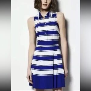 Milly BLUE WHITE Striped DRESS, Size 4 pockets Belt Beach Boating Sleeveless